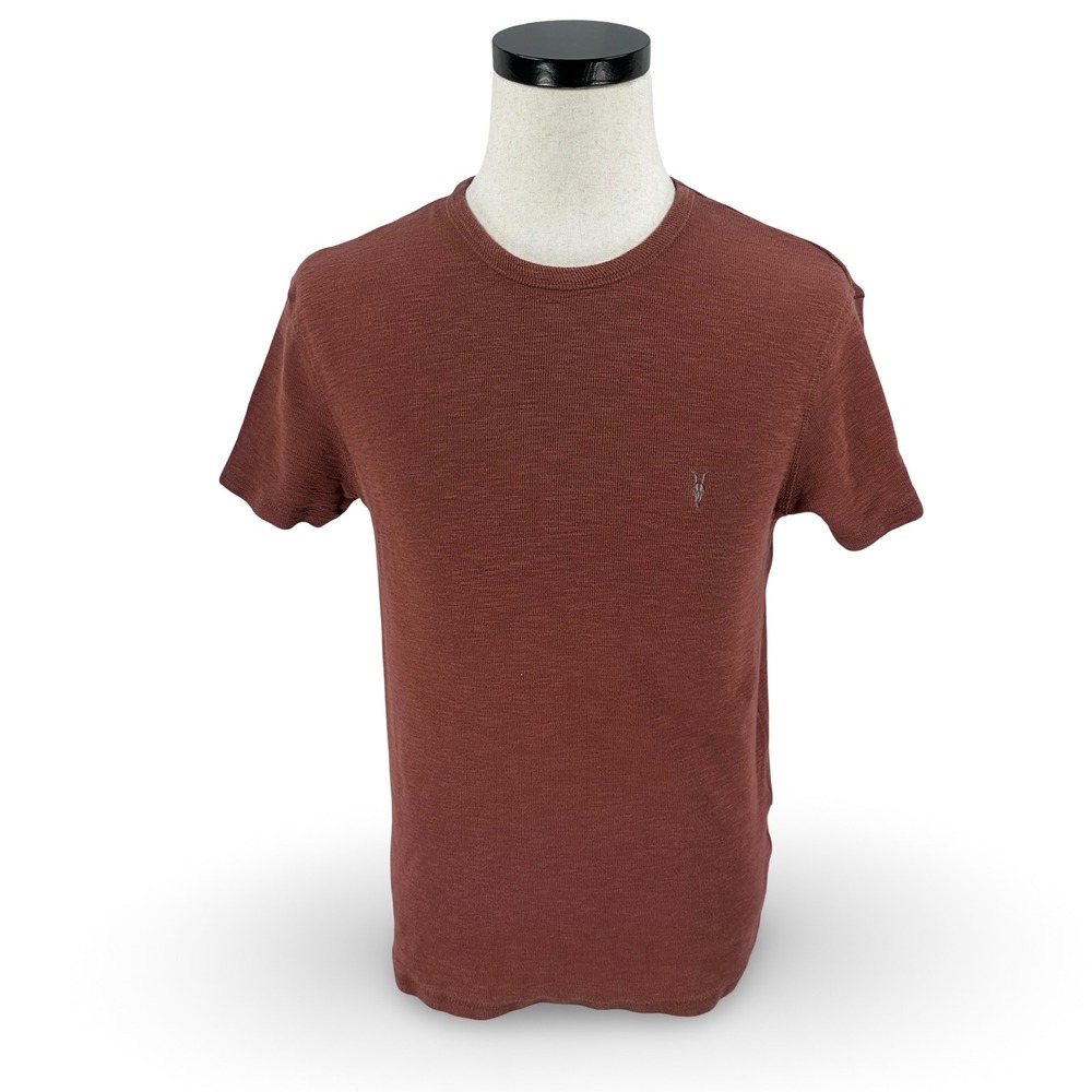 AllSaints Esum Mens Knit Crew Neck T-Shirt Rust Brown Heather Slub Cotton Small